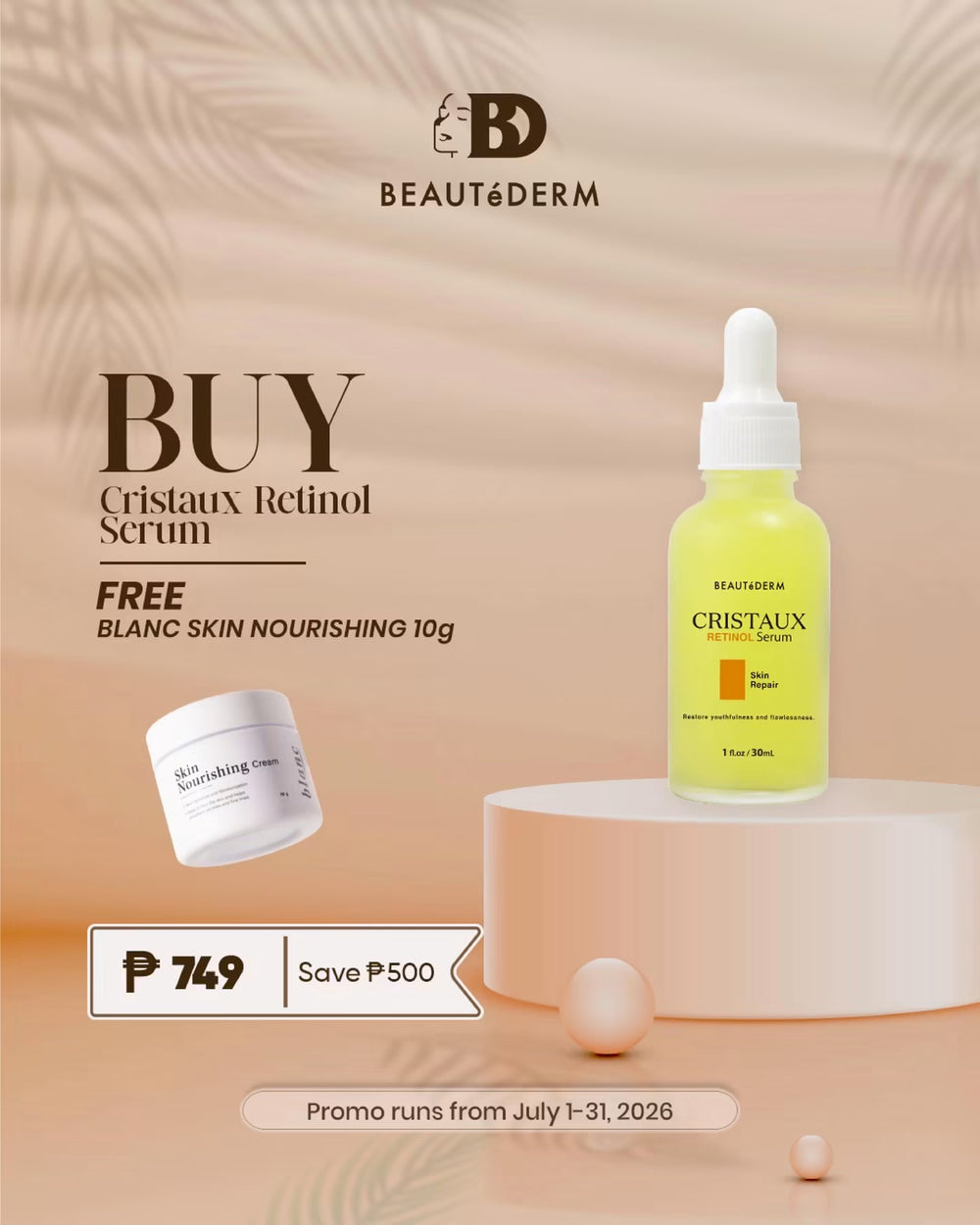 SALE! Cristaux Retinol Serum FREE Blanc Skin Nourishing Cream 10g