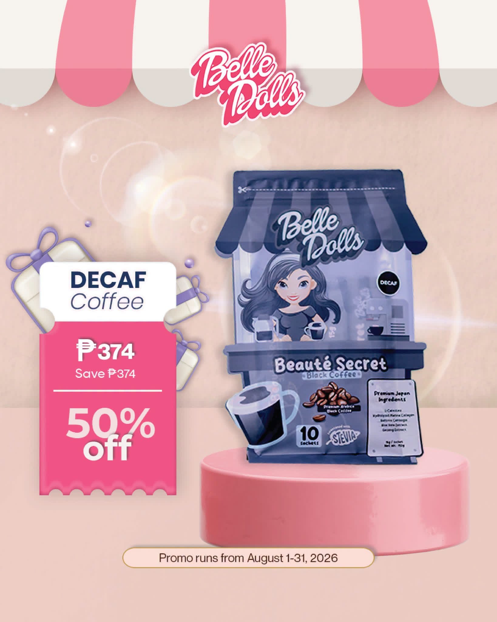 50% OFF Belle Dolls Decaf Coffee 10 Sachets