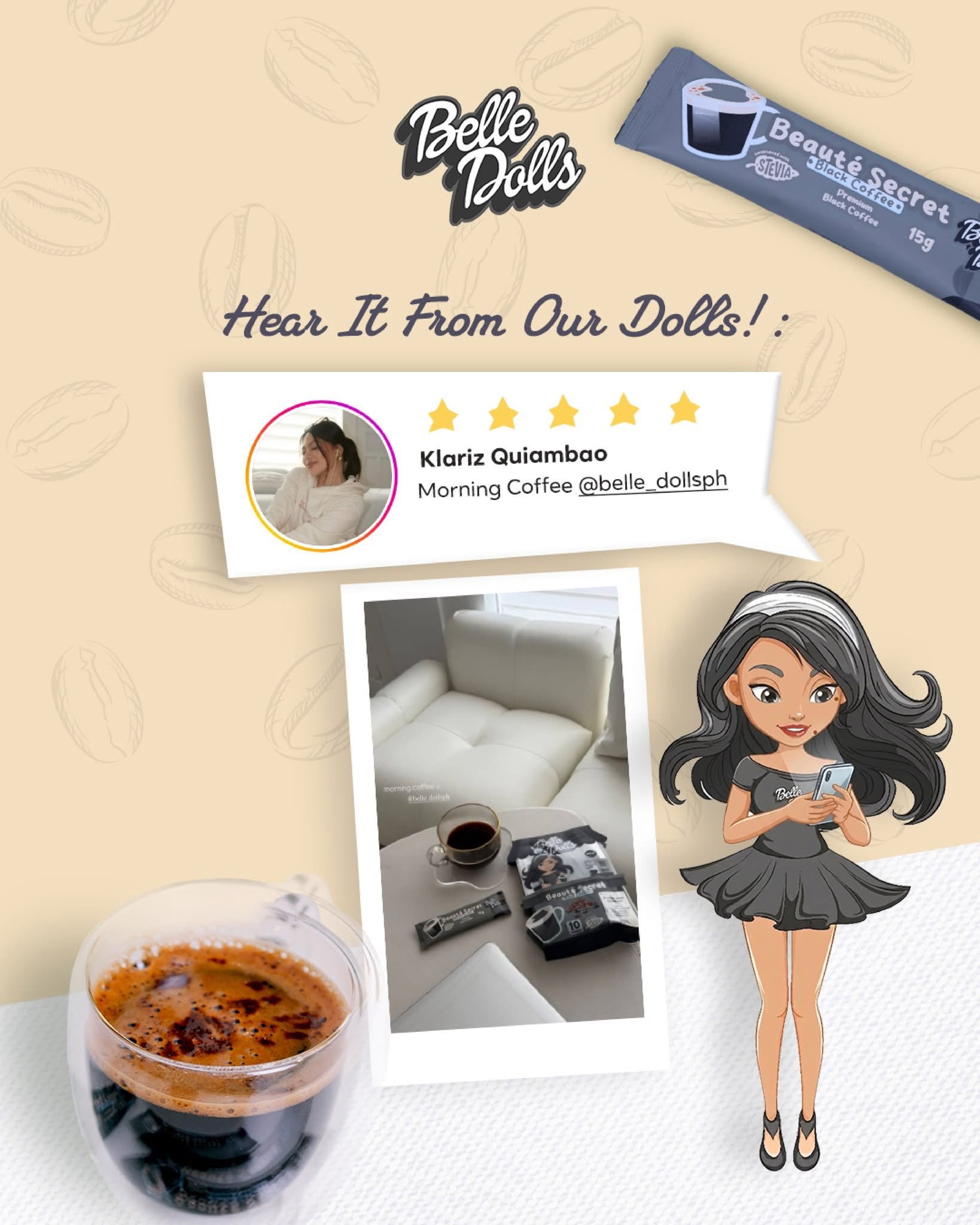 50% OFF Belle Dolls Decaf Coffee 10 Sachets