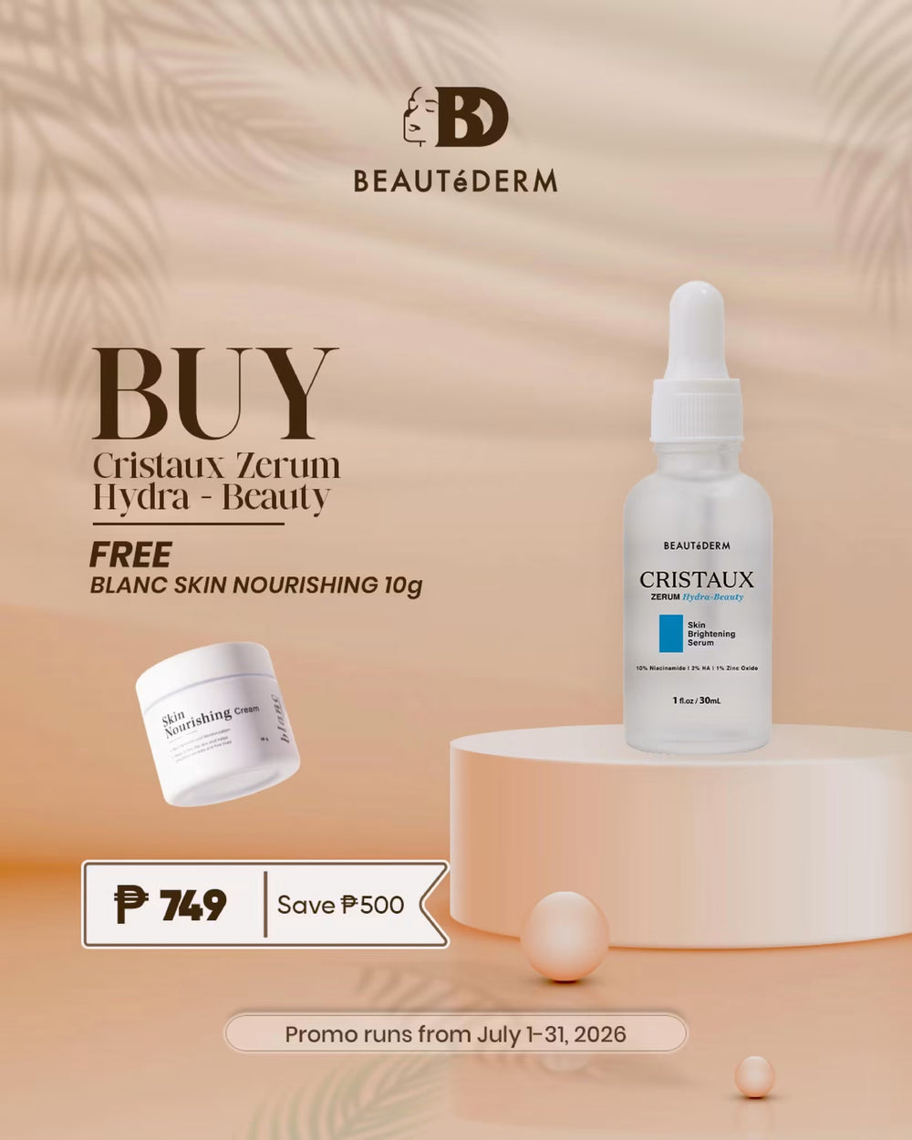 SALE! Cristaux Hydra-Beauty Zerum FREE Blanc Skin Nourishing Cream 10g