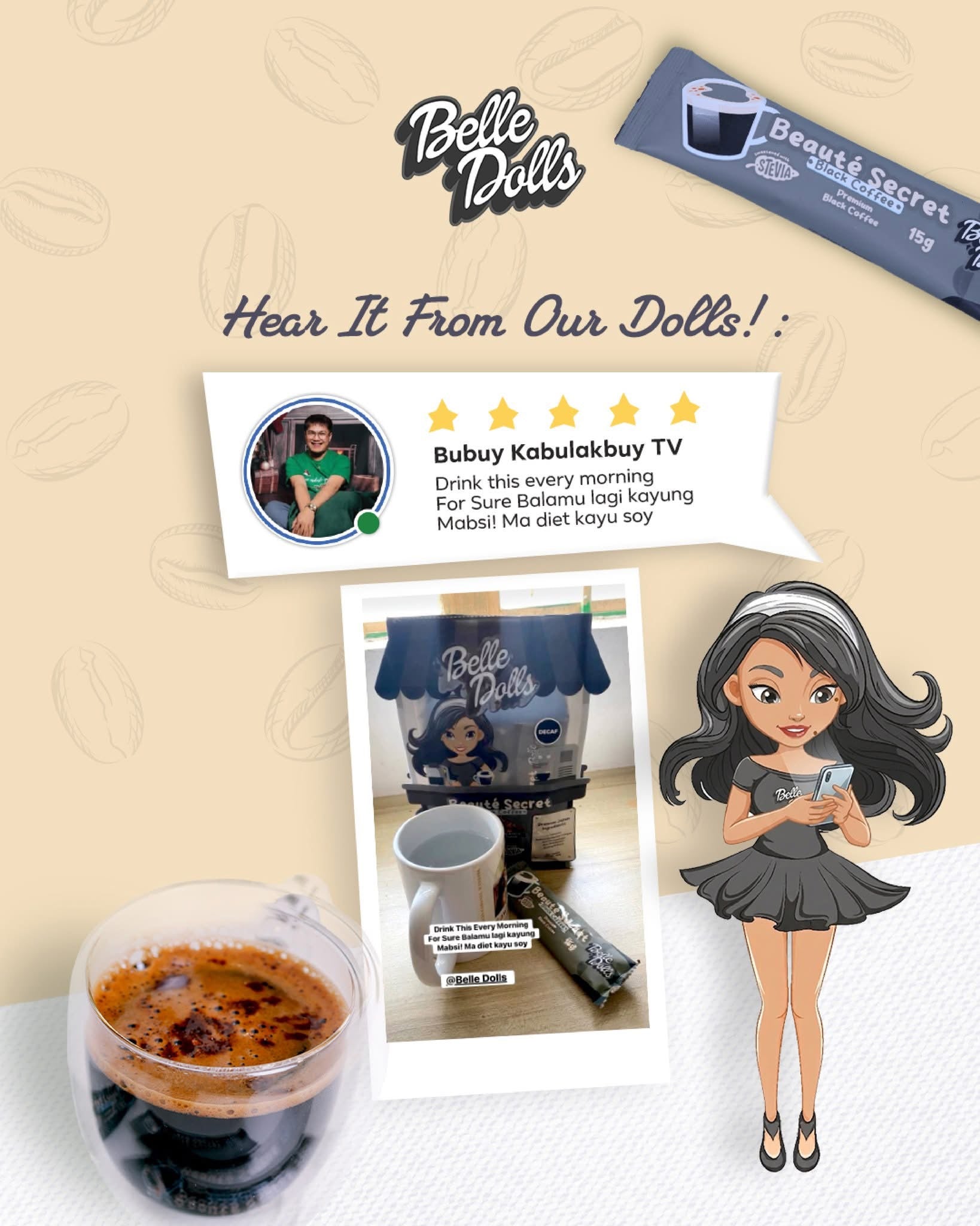 50% OFF Belle Dolls Decaf Coffee 10 Sachets