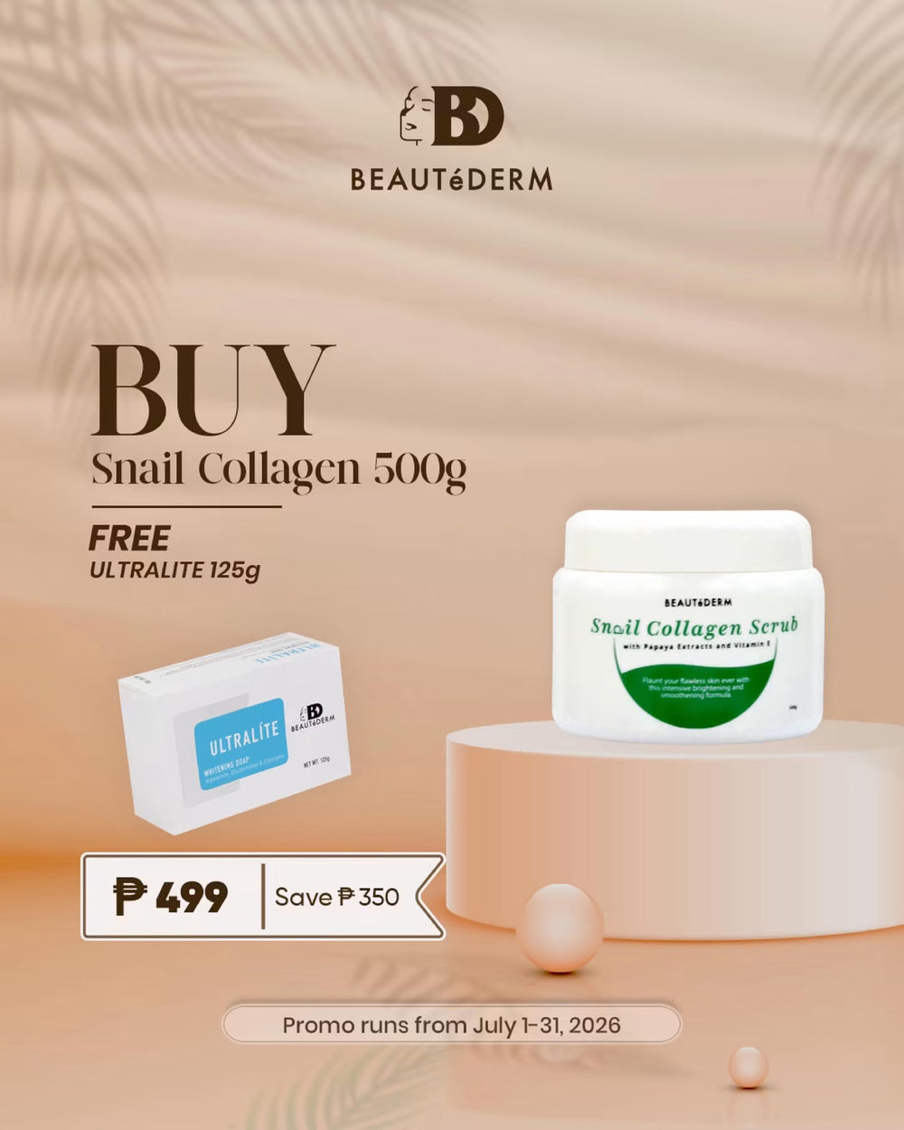 SALE! Snail Collagen Scrub 500g FREE Ultralite Whitening Soap 125g