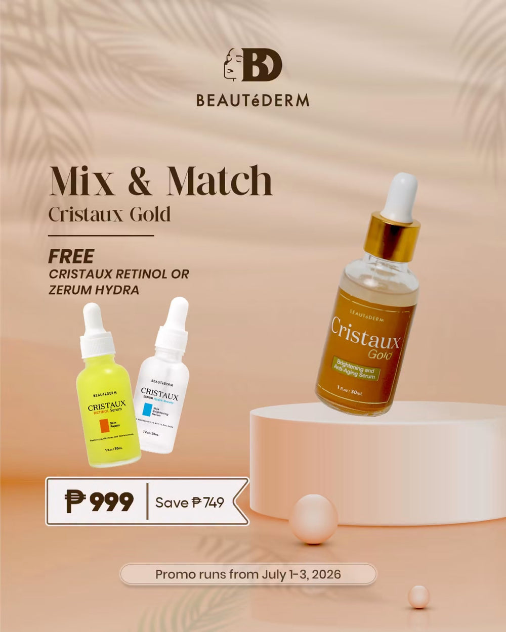 SALE! BUY Cristaux Gold Serum FREE Cristaux Retinol Serum or Cristaux Hydra-Beauty Zerum