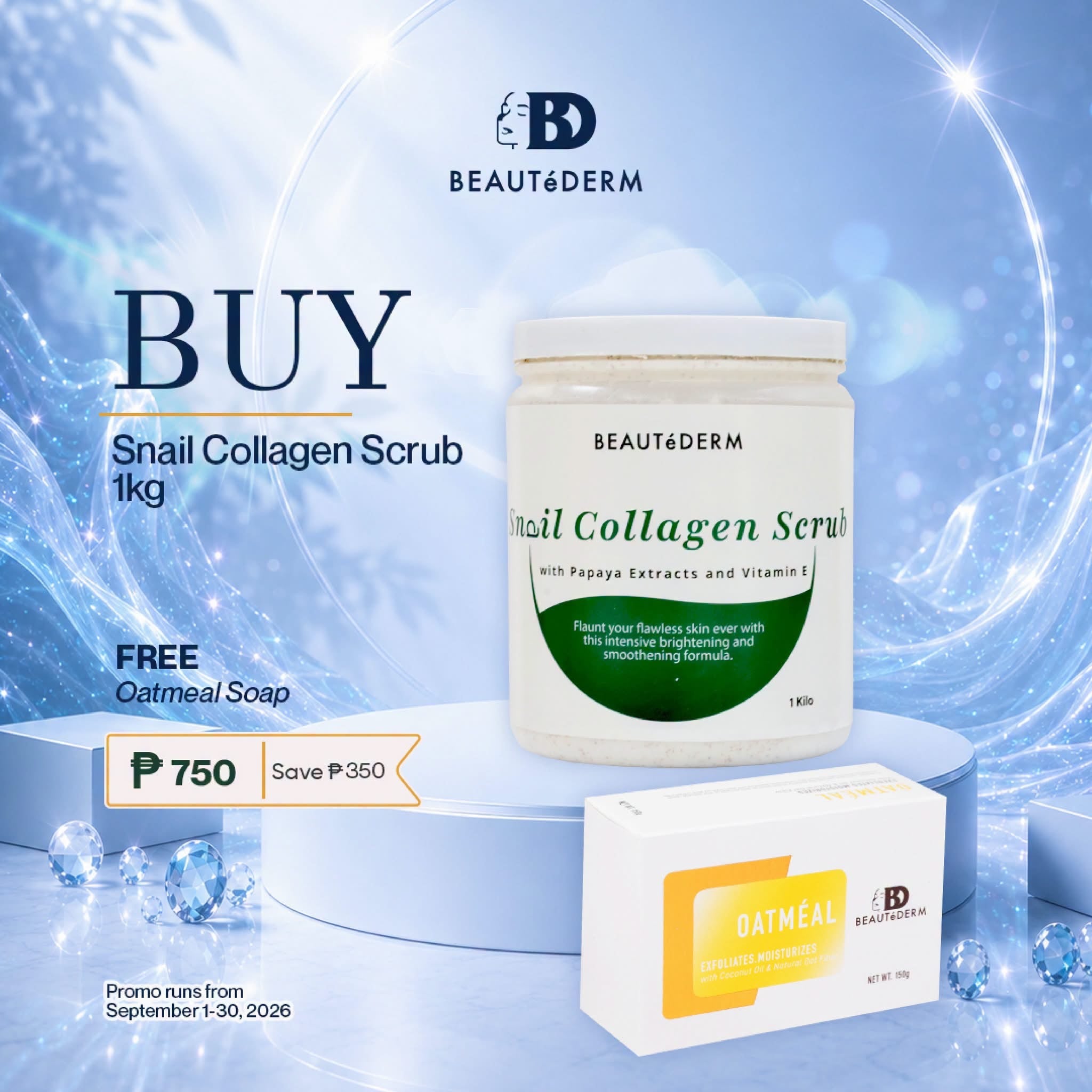 SALE! Snail Collagen Scrub 1kg FREE Oatmeal Soap
