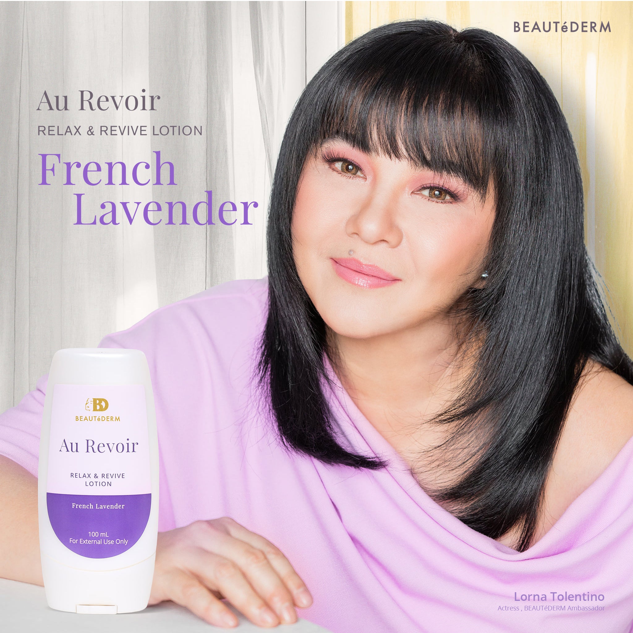 Au Revoir Relax & Revive Lotion, French Lavender, 100ml, by Beautederm, with Lorna Tolentino (Beautederm Ambassador)
