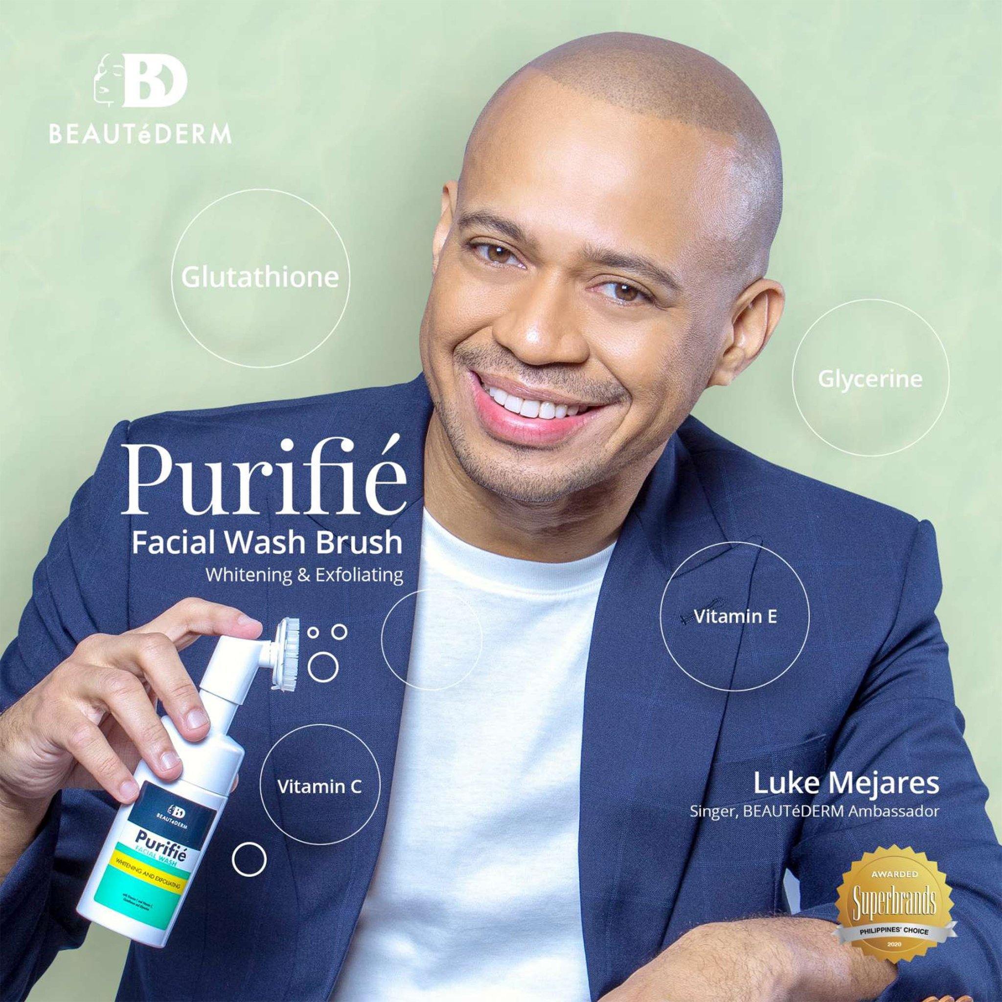 Purifie Facial Wash with Brush, Whitening & Exfoliating, 100ml, by Beautederm,  with Luke Mejares (Beautederm Ambassador)