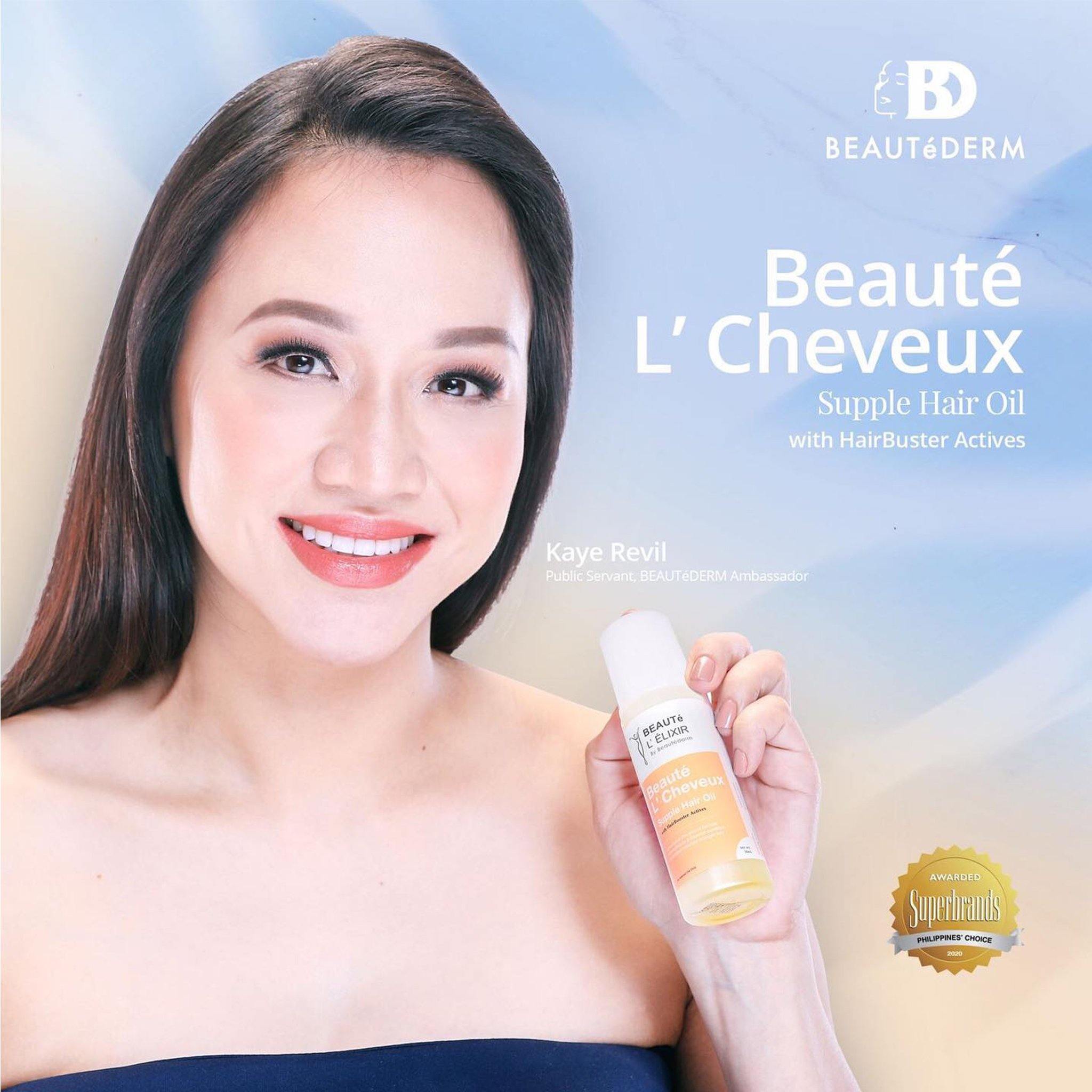 Beaute L' Cheveux Supple Hair Oil with Hair Booster Actives, 50ml, Beaute L' Elixir by Beautederm, with Kaye Revil (Beautederm Ambassador)