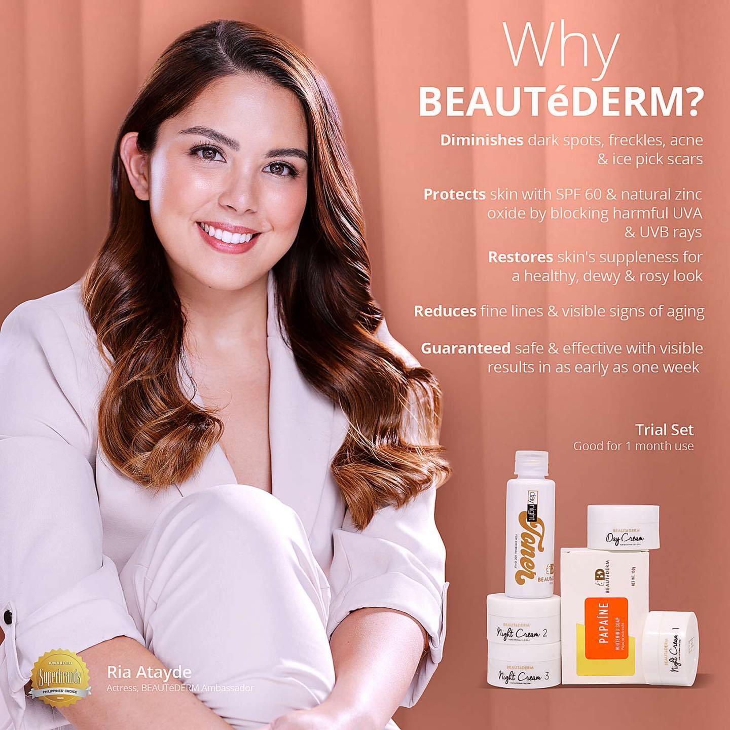 Beaute Trial Set, Good for 1-month use, with Ria Atayde (Beautederm Ambassador)
